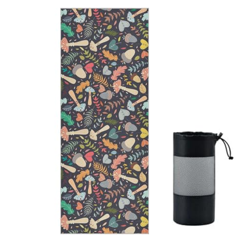 JHKKU Vintage Mushroom Yoga Mat Towel - Non Slip, Soft, Sweat Absorbent - 73 x 27 Inch - Multi591