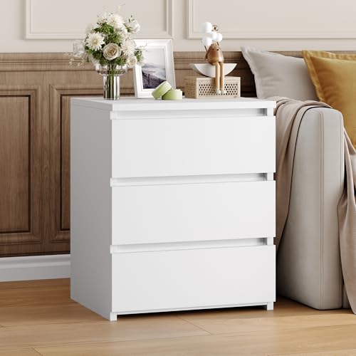 Image of FOTOSOK Nightstands Set of 2 with 3 Drawers, White Nightstand Bedside Table Set of 2 for Bedroom, 17.7W*15D*21.7H Bedroom Night Stands with Cut-Out Handle, Sofa Side End Table for Home Office