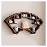 Retro Wall Mounted Floating Shelves, Chinese Style Fan Shaped Rustic Wall Decor Wood Shelves, Modern Tea Pot Rack Porcelain Storage Rack for Bedroom, Living Room,Tea Room,Kitchen, Office Storage, EAS