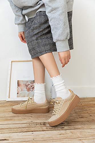 Sryl Women Ankle Socks Ruffle Turn-Cuff,Lovely Double Needle Solid Color Edge Relent Girl Socks (3 Pairs-White) #TOP5