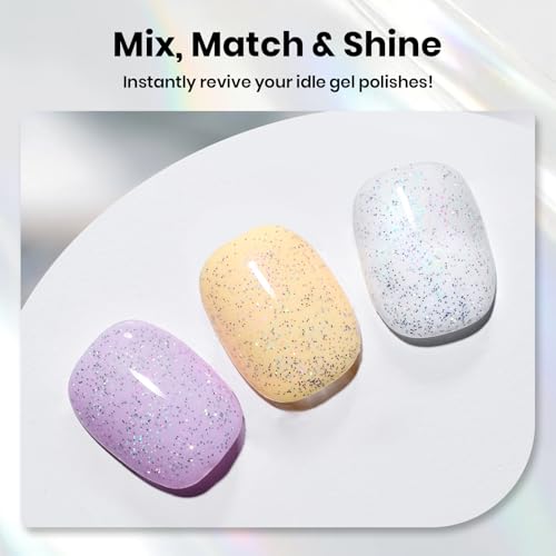 Image of beetles Gel Polish Glitter Top Coat 15ml, Stay Shining No Wipe Reflective Silver Mix Glitter Shiny Clear Gel Nail Polish Long Lasting High Gloss UV Lamp Nail Art Design Manicure Gifts for Women