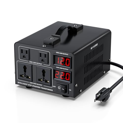 1000W Voltage Converter Transformer(110V to 220V or 220V to 110V) Step Up/Down Converter 110/120 Volt - 220/240 Volt w/US Power Cord,Circuit Breaker Protection, LCD Screen Display