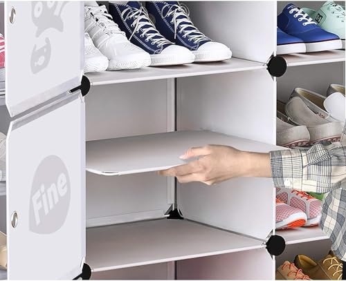 Image of Shoe Rack Multipurpose 5 Shelves Shoe Rack with Zip Door Cover & Side Pockets, Multiuse Wide Shelve,Rack for Footwear, Toys, Clothes (White, 12-Layer)