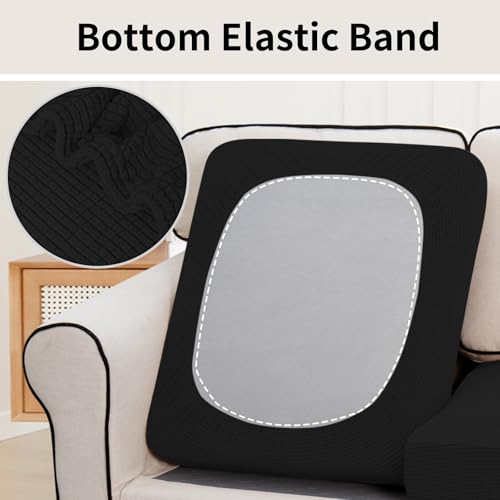 Image of Easy-Going Stretch 2 Pieces Couch Cushion Cover for Sofa Seat | Individual Furniture Protector Sofa slipcover for 2 Cushion Couch Washable Soft with Elastic Bottom Black