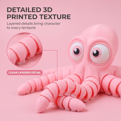 Image of 3D Printed Cute Octopus Toys,Flexible Joint 3D Printed Animals(Pink) | boy toys age 6-8,Animal Figurine,Easter Basket Stuffers for Kids, 3D Printed toys, Classroom Prizes Supplies