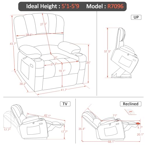 MCombo Power Lift Recliner Chair for Elderly, Lift Chair with Heat and Massage, Extra Wide Lift Recliner for Big People, Faux Leather R7096 (Medium-Wide, Dark Brown) - Thumbnail 3