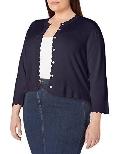 Ronni Nicole Women's Plus Size Scallop Trim Cardigan, Navy, 2X
