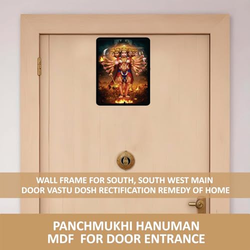 Image of BerryBox Panchmukhi Hanuman MDF Sticker Wall Frame Door Vastu Dosh Rectification Remedy Of Home, Office And Factory MDF Photo Poster with self adhesive tape 4x6 inch (Style 9)