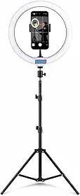Ring Light 10 Polegadas com Tripé 2,10m Profissional, Suporte para Celular, LED 3 Cores, Iluminação para Maquiagem e Gravações, Rotação 360°