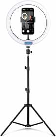 Ring Light 10 Polegadas com Tripé 2,10m Profissional, Suporte para Celular, LED 3 Cores, Iluminação para Maquiagem e Gravações, Rotação 360°
