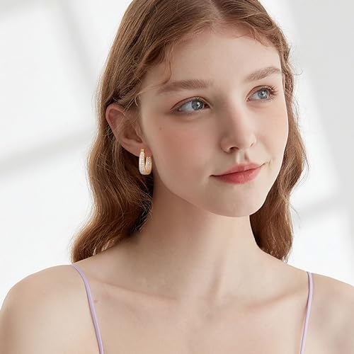Gacimy Gold Oval Hoop Earrings for Women 14K Real Gold Plated, Chunky Gold Earrings Hoops for Women with Cubic Zirconia4