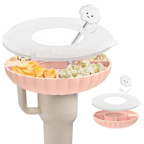 Incolumitas Cuenco de aperitivos mejorado para taza Stanley con cubierta de cuenco y cubierta de popotes para Stanley, anillo de aperitivos reutilizable para vaso Stanley de 40 onzas con asa, bandeja