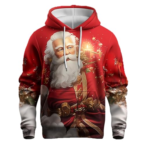 Générique Sudadera con capucha para hombre, sudadera de Halloween, suéter trenzado, suéter feo de Navidad, suéter de Navidad, suéter de Navidad de metal, sudadera familiar, C-rojo, L, C-rojo, L