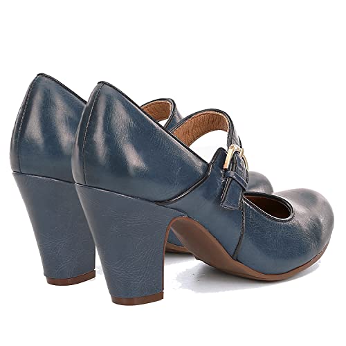 Image of SHODENSE Women Vintage Chunky High Heel Mary Jane Shoes Round Closed Toe Ankle Strap Dress Sandals 3 inch Block Heels Mary Jane Lolita Pumps Two-Toned Patchwork Buckle Office Lady Wedding Retro 4-11 M US