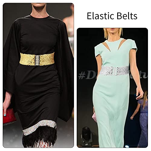 Andy's Orchids Sequin Belt, 3PCS Elastic Stretch Waistband Belly Dress Waist Belt for Women Girls Ladies Cinch Belt with Metal Buckle for Disco Costume Party (Gold Silver Black)4