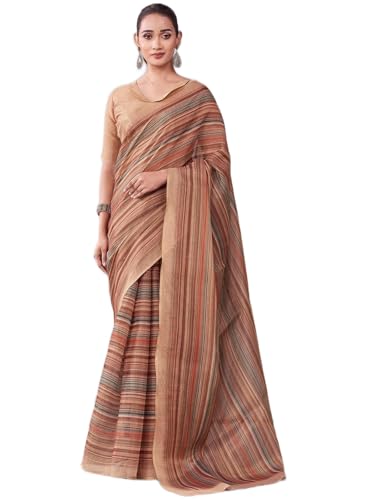 Image of Satrani Women's Shimmer Silk Printed Saree with Unstitched Blouse Piece
