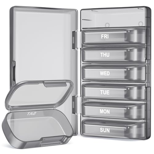 Image of PULIV Weekly Pill Organizer with Large Capacity, Dual Protection Pill Box 7 Day, Arthritis Friendly Pill Case Easy to Open, Medicine Organizer for Vitamins, Medications, Fish Oils, Supplements (Gray)