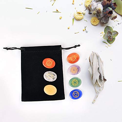 Piedras curativas naturales para chakras Hivexagon, juego de 7 piedras de preocupación con símbolos, cristales curativos de energía y reiki para meditación, concentración, crecimiento espiritual - Imagen 3