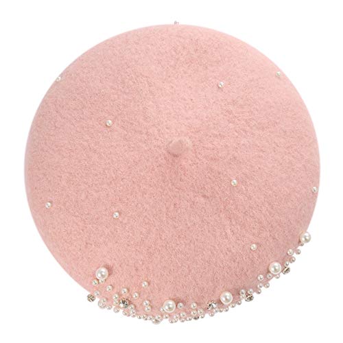 Boderier Womens Beret Hat Pearl Rhinestone Wool Winter Warm Beanies Hat French Artist Hats With Hair Clip Inside thumb #2