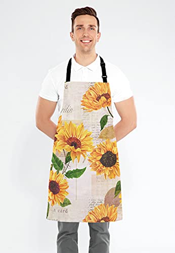 Lefolen Watercolor Sunflowers Adjustable Bib Apron,Vintage Style Floral Print Cooking Kitchen Apron For Men Women #TOP3