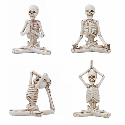 STKMELON Statuette di scheletro yoga per la decorazione domestica, 4 pezzi sculture di meditazione spirituale di Halloween in resina decorazione retrò per la casa, decorazione per mensole