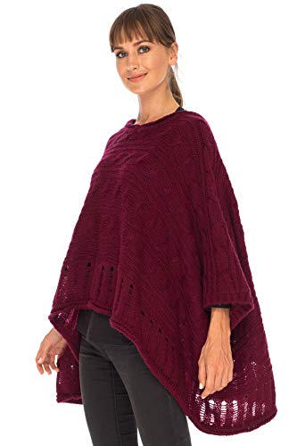 Image of SHU-SHI Womens Oversized Cable Knit Sweater Cowl Neck Sleeved Poncho Topper Boho Casual