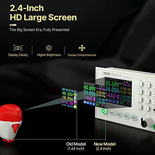 KKnoon RD6024-W 24A 12V 36V 48V 60V Einstellbare digitale Konstantspannungsstromversorgungen mit 2,4-Zoll-Farbdisplay Datenspeicherung PC-Softwaresteuerung Mobiltelefon-APP-Steuerung Multifunktionale