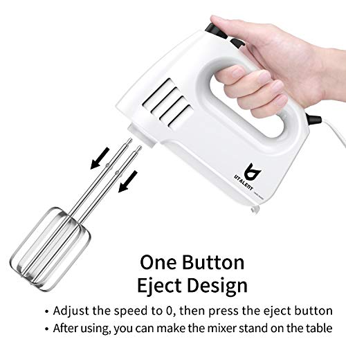 Hand Mixer Electric, Utalent 300W (Peak Power) Multi-speed Hand Mixer with Turbo Button, Easy Eject Button and 5 Attachments (Beaters, Dough Hooks, and Whisk)