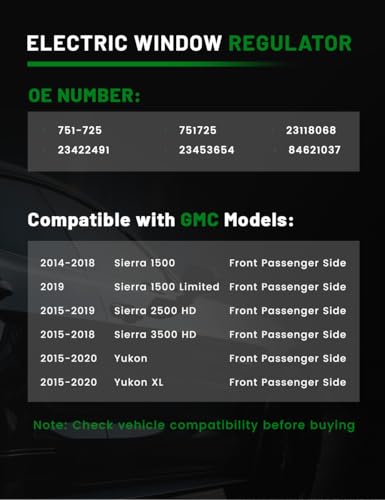 Image of Power Window Regulator with Motor Compatible with Cadillac Escalade /ESV & Chevrolet Silverado 1500 /LD,2500 3500 HD Suburban,Tahoe & GMC Sierra 1500 /Limited Sierra Yukon /XL Front Passenger Side