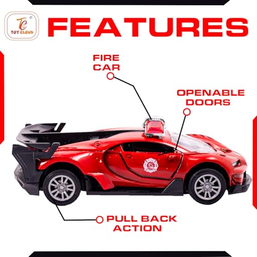 Image of Toy Cloud Bugatti Fire Brigade Car 1:32 Scale Die-Cast Metal Toy with Opening Doors and Pull Back Action Realistic Toy Car