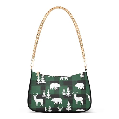 Sac à main à bandoulière femme vert noir blanc avec motif animaux de la forêt tendance