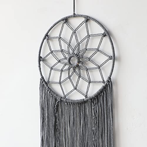 Nice Dream Grey Macrame Dream Catchers for Bedroom Adult Large Dream Catcher Wall Decor Boho Wall Hanging with 3 Leaves Ornament Craft Gift - Thumbnail 3