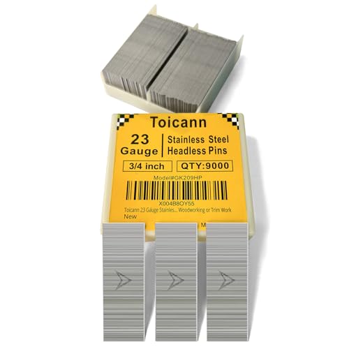 Toicann 23 Gauge Stainless Steel Pinner Nails 9000 pcs Headless Pin Nails for 23 GA Pneumatic or Electric Pinner or Pin nail gun, Ideal for Fine Woodworking or Trim Work (3/4