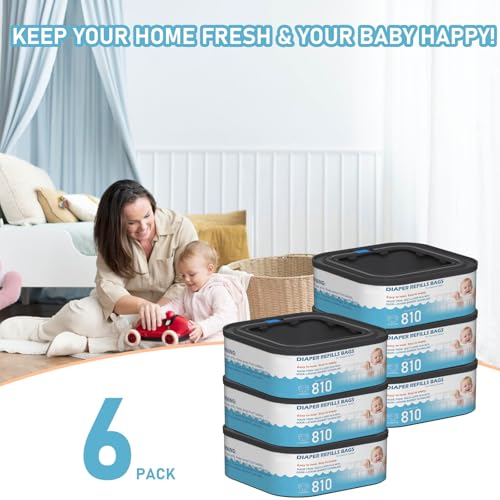 Image of Jumbo Square Refills Disposal Bags Refill Compatible with Diaper Genie Classic, Compact, Premier and Select Pails, Hold Up to 810 Newborn-Sized Diapers Per Refill, Pack of 6