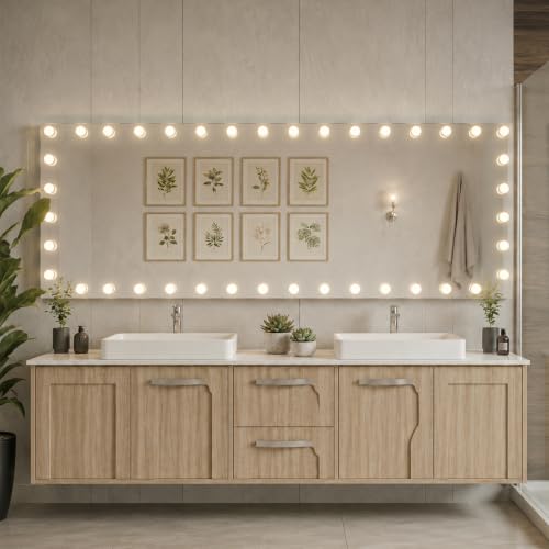 Image of WTTY 96 inchx36 inch Hollywood Vanity Mirror with Lights, Wall-Mounted Makeup Mirror with 3 Color Temperatures, Stepless Dimmable Bulbs, Anti-Fog & Shatter-Proof