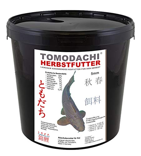 Herbstfutter für Koi, langsam sinkendes Koifutter für den Herbst, zur Vorbereitung auf den Winter, Tomodachi Autumn Food for Koi, 3kg im praktischen wiederverschließbaren Koifutter Eimer.