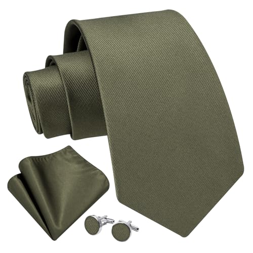 Image of Enlision Mens Ties Stripe Tie and Pocket Square Set Classic Formal Woven Neckties Handkerchief Cufflinks Wedding