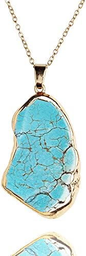 Turquoise Necklace Pendant 14K Gold Plated Genuine Irregular Gemstones,Natural Crystal Healing Handmade Gift Jewelry for Men Women