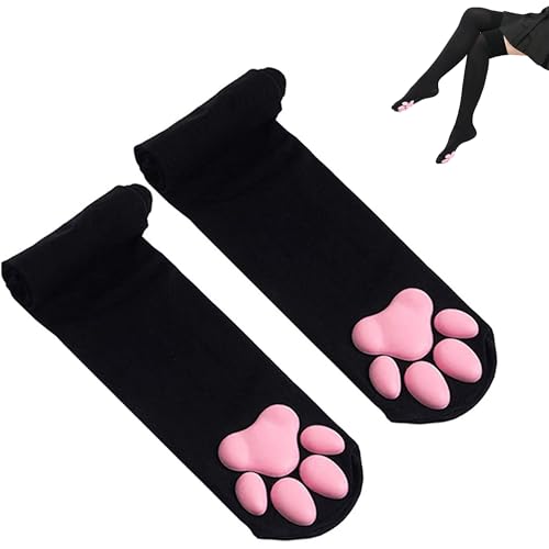 SIROLISA Cat Paw Socks Thigh High Soft 3D Paw Pad Toe Beans Stockings for Women Christmas Cat Cosplay(1 Pair Black)