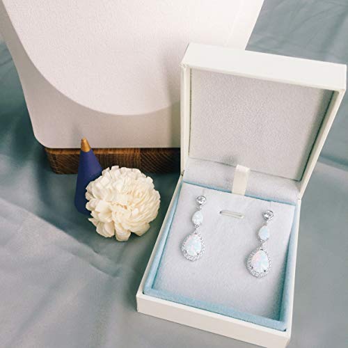 Fancime Created Opal Earrings Sterling Silver 2 Stones White Fire Opal Halo Cubic Zirconia Water Drop Pear Shape Teardrop Hook Earrings October Birthstone Jewelry For Women #TOP5