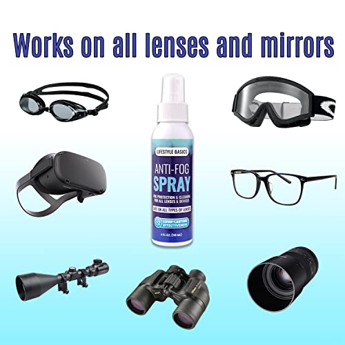 Lifestyle Basics Anti Fog Spray Cleaner For Eye Glasses, Lenses, Mirrors - All-Surface Fog Prevention - Up To 24 Hrs Protection #TOP1