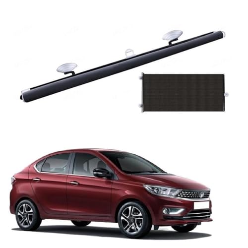 Image of Car Front /Rear Glass Windshield Folding Roller Sunshade Self Retractable Design, Locks Sun Heat and UV Rays Protection Black Film Suitable for Tata Tigor