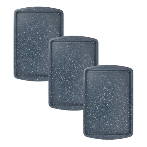 Russell Hobbs COMBO-8615A Nightfall Stone 38 cm Baking Tray Set - Set of 3 Non-Stick Oven Tray Oven Safe Up to 220C Oven Sheet for Biscuits Cookies & Chips Carbon Steel Bakeware PFOA Free Blue