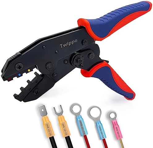 Crimping Tool for Heat Shrink Connectors, Ratchet Terminal Crimping Tool, Crimping Pliers, Ratcheting Wire Crimper for 22-10 AWG Terminal Connectors