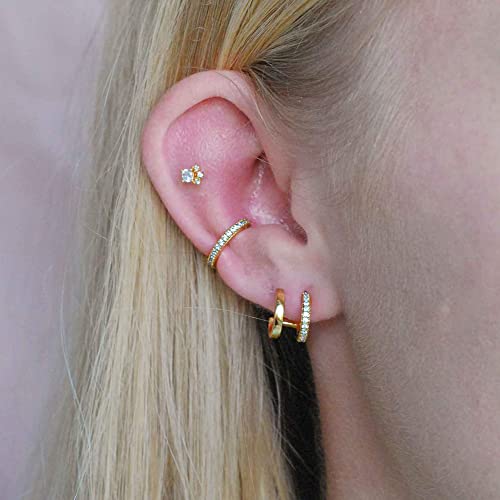 Image of Obidos 14K Gold Plated Illusion Stud Earrings for Women | Triple Huggie Hoop Earrings for One Hole| Trendy Simple Hypoallergenic Fashion Accessories Gold Jewelry Gifts for Womens
