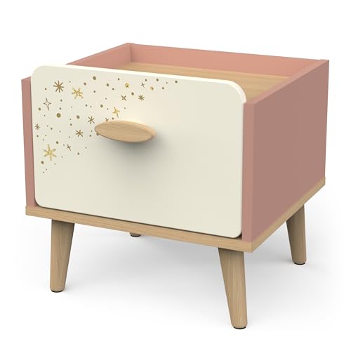 Nachttisch für Kinder, 1 Schublade, Rosa und Weiß – ungiftige Farbe – Kleiner Nachttisch 40 x 40 x 36 cm – Möbel für Kinderzimmer – Serie Suzie