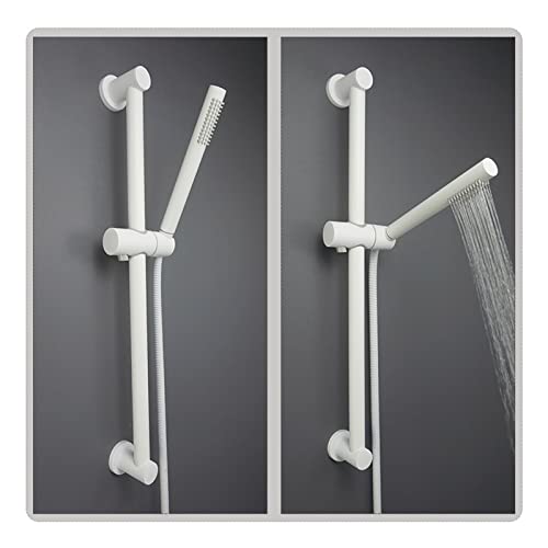 Ensemble de tringle de douche réglable avec tuyau 1,5m et pommeau blanc mat en laiton