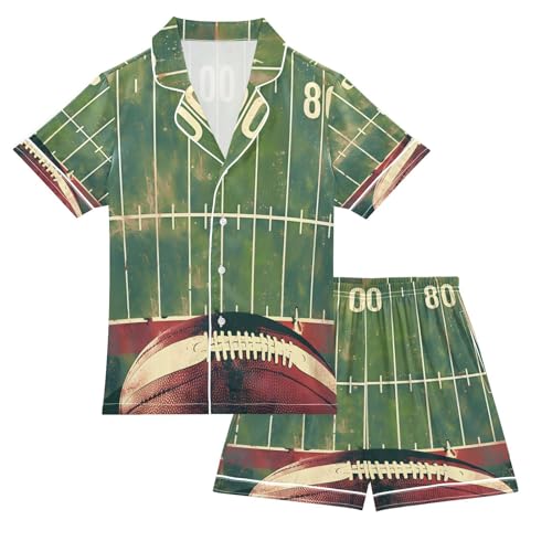 ALAZA Retro American Football Court Satin Pajamas Set Short Sleeve Button Down Sleepwear Summer Pjs 2 Piece