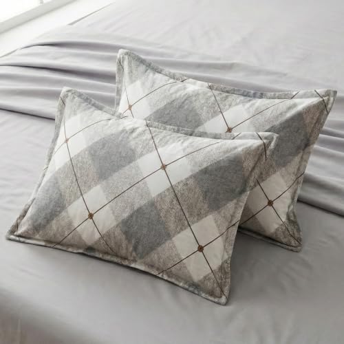 Image of Home Sizzler 210TC Grey Tartan Microfibre King Size Pillow Covers (18 X 27 Inches) - Grey, Set of 2
