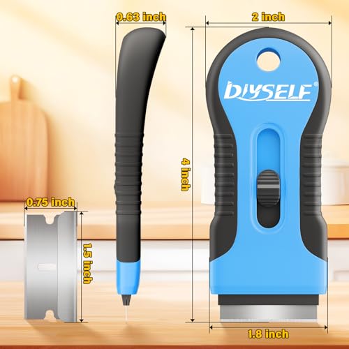 DIYSELF 2 Pack Razor Blade Scraper with 10 PCS Replacement Mental Blades, Heavy-Duty Razor Scraper, Professional-Grade Razor Blade Scraper Tool, Reliable Glass Scraper for Cooktop, Kitchen, Oven - Thumbnail 6